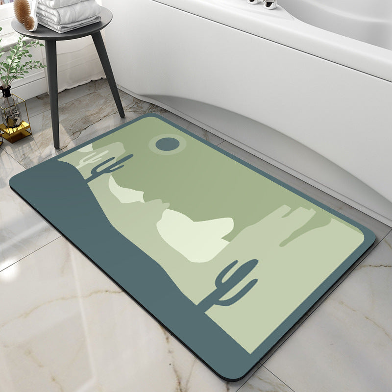 Tech velvet bathroom door mat with a minimalist cactus design, adding style and elegance to your home decor.