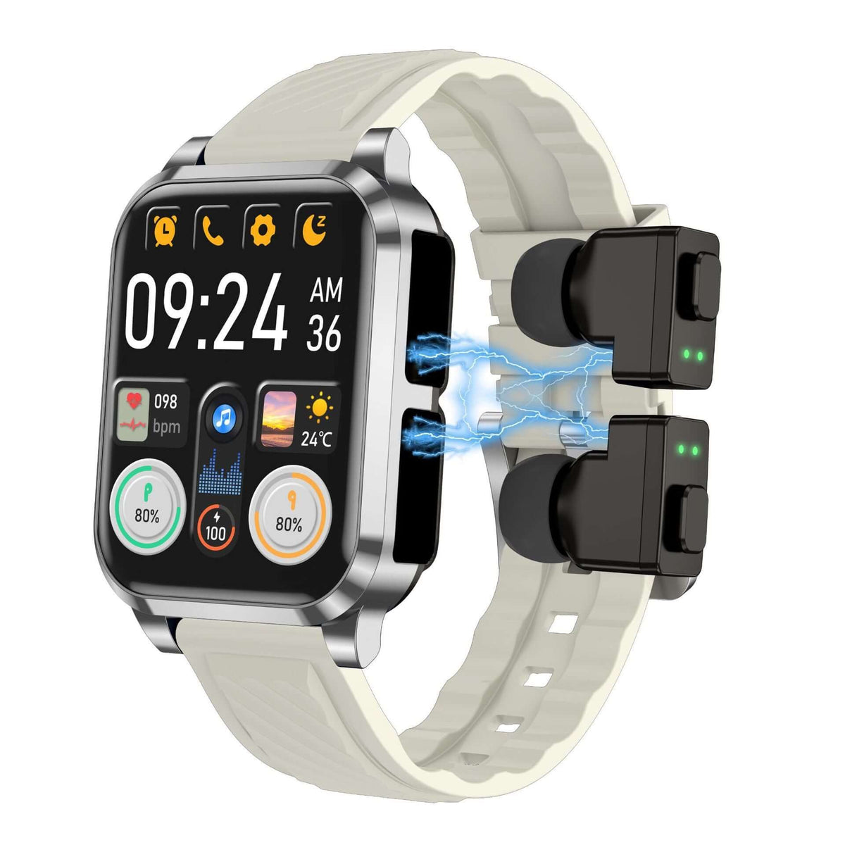 Smart Bluetooth Earbuds and Smartwatch combo showcasing advanced technology and sleek design.