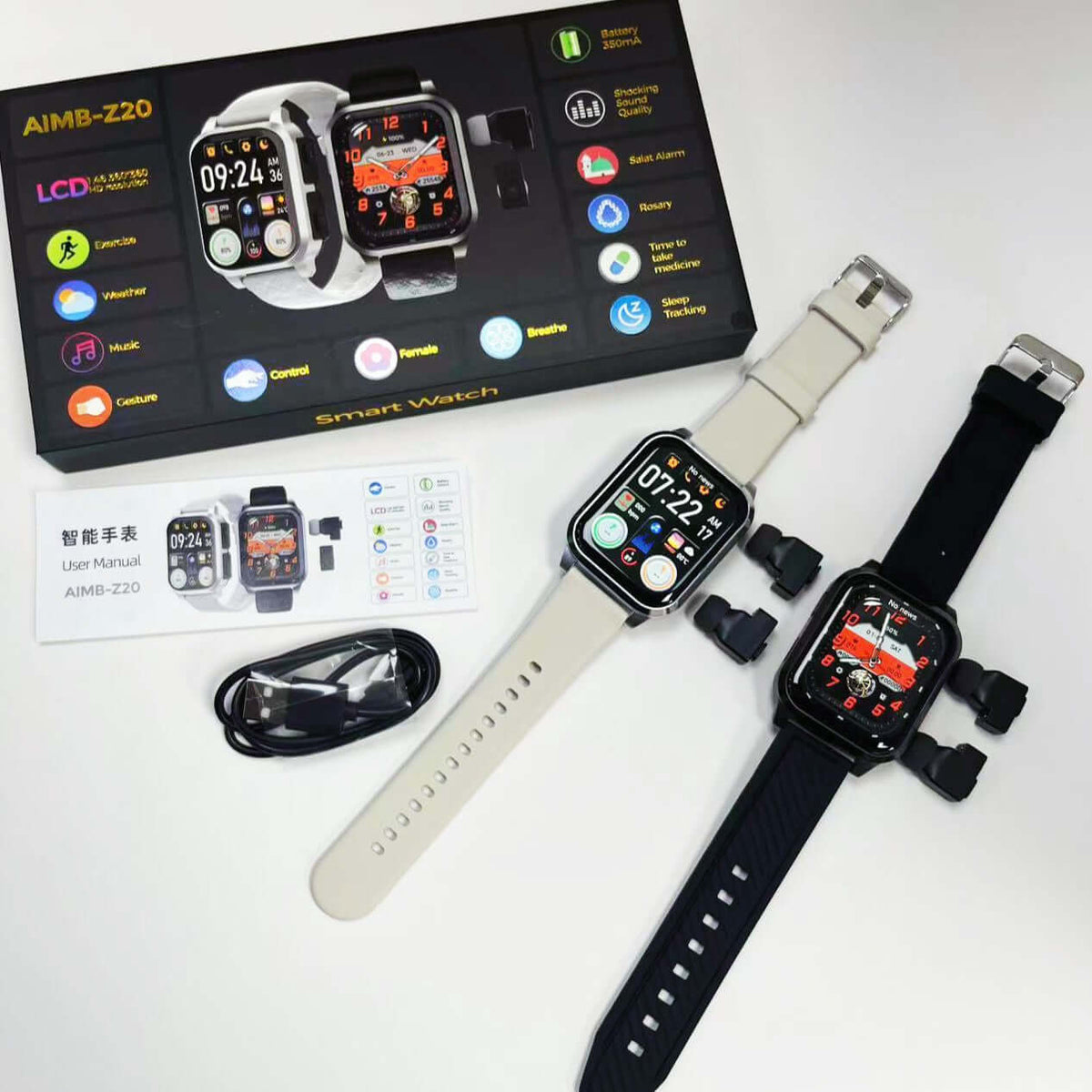 Smart Bluetooth Earbuds and Smartwatch combo with features and accessories.