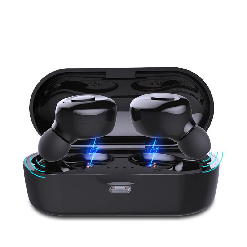 Wireless sports headphones for fitness in a charging case, showcasing modern design and advanced sound features.