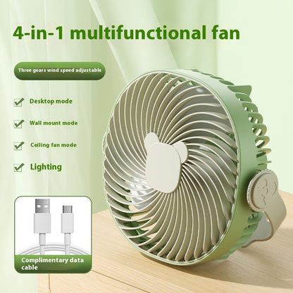 Portable USB home fan in apple green, featuring 4-in-1 multifunctional use and adjustable speeds.