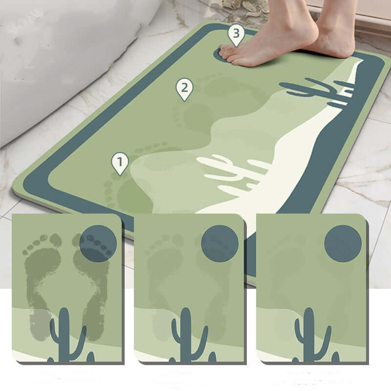 Tech velvet bathroom door mat with footprint design for stylish comfort and elegance in home.